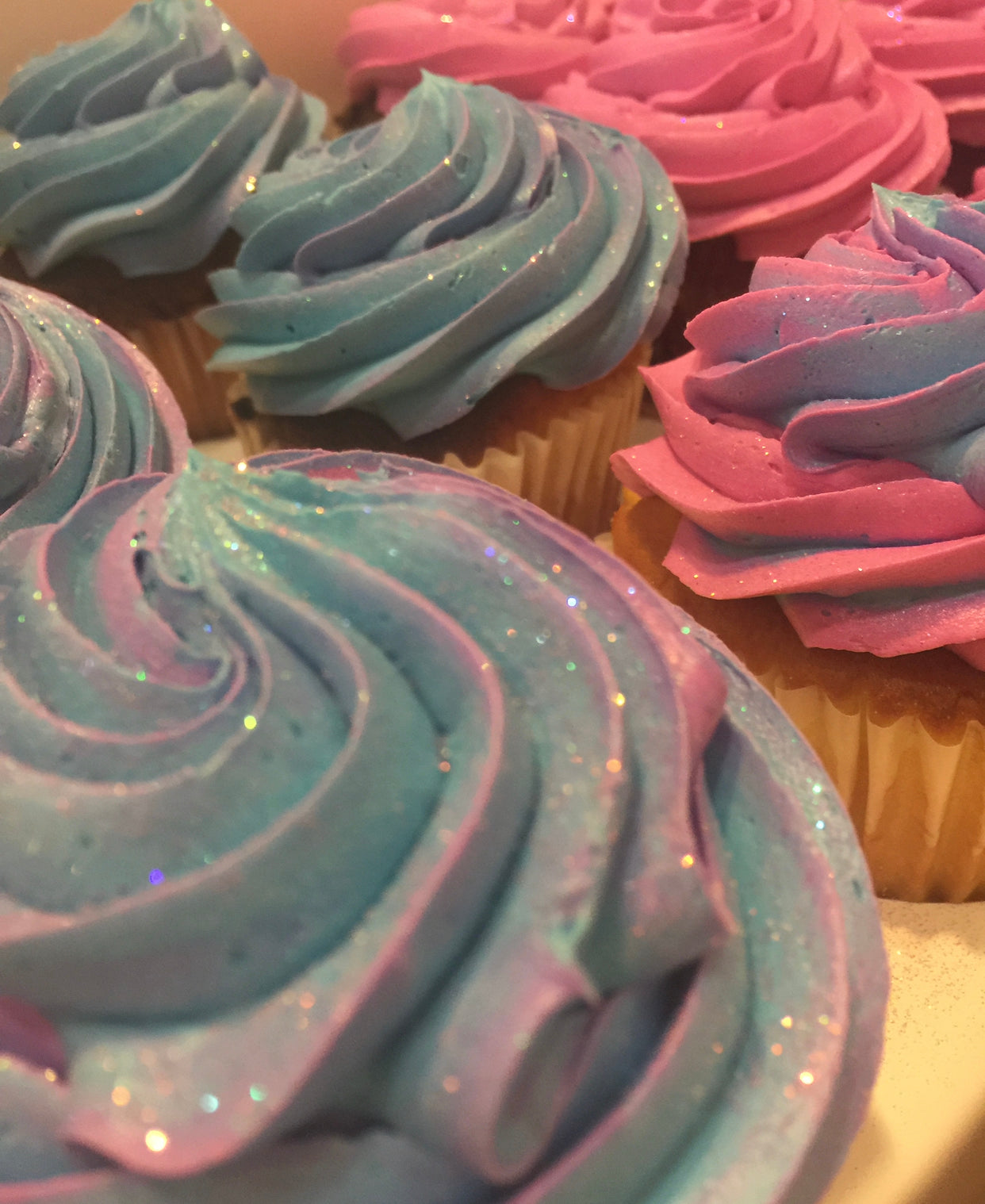 Pink and Blue Glitter Cupcakes